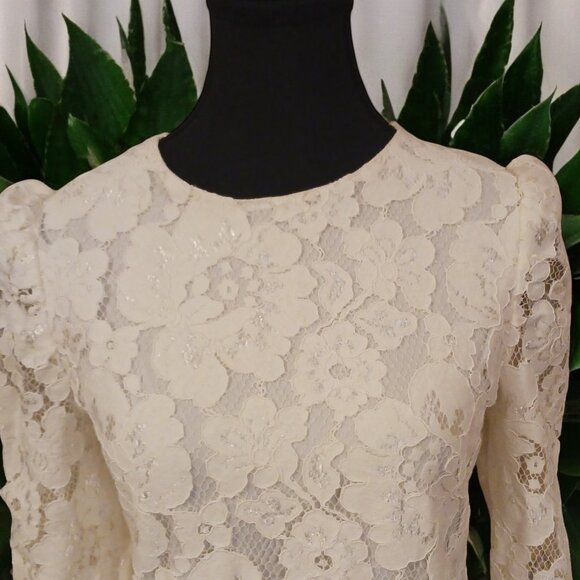 WAYF Ivory Lace Blouse – Puff Shoulders, Sheer Long Sleeves, Back Zip, S… - Picture 6 of 10